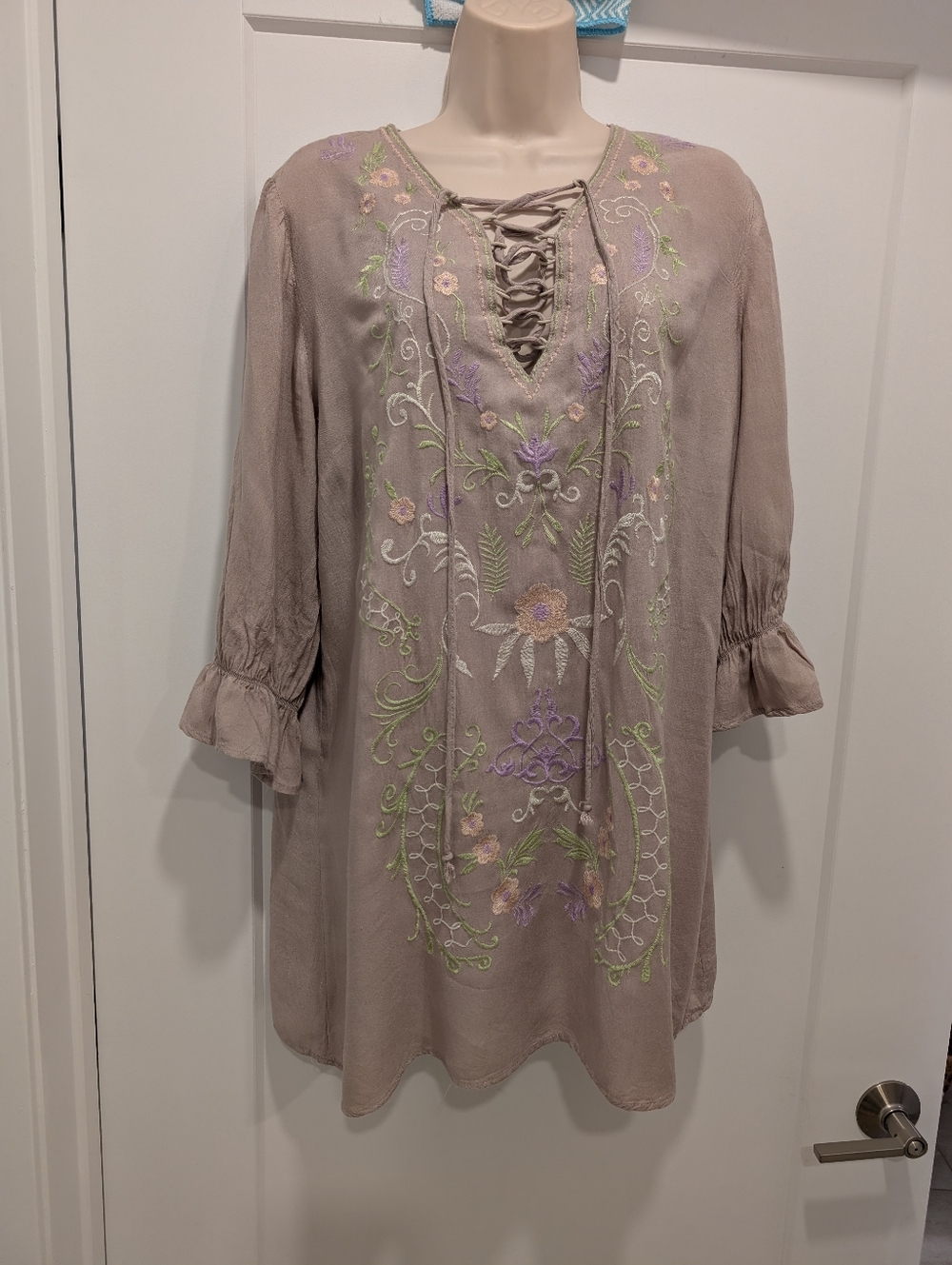 Umgee Mauve Embroidered Lace-Up Boho Top